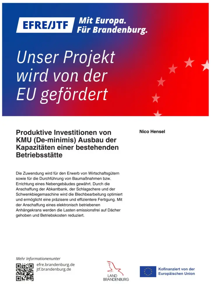 Plakat zur EU-Förderung eines aktuellen Projekts.